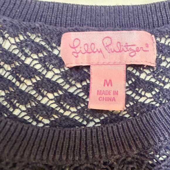 Lilly Pulitzer Navy Open Knit Sweater Women’s Medium Cotton Pullover EUC - Picture 4 of 9